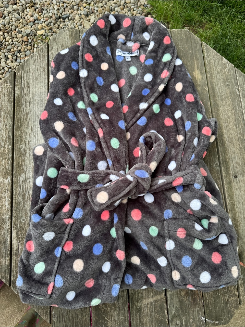 Plush Women’s Small Long Length Robe with Multicolor Polka Dots